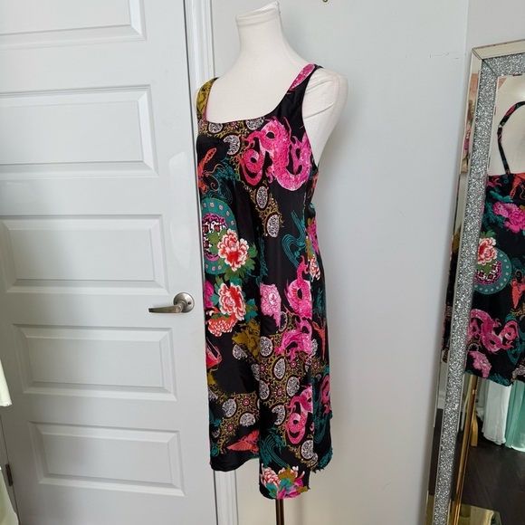 Natori Vibrant Floral Sleeveless satin slip Dress S y2k - Picture 2 of 7